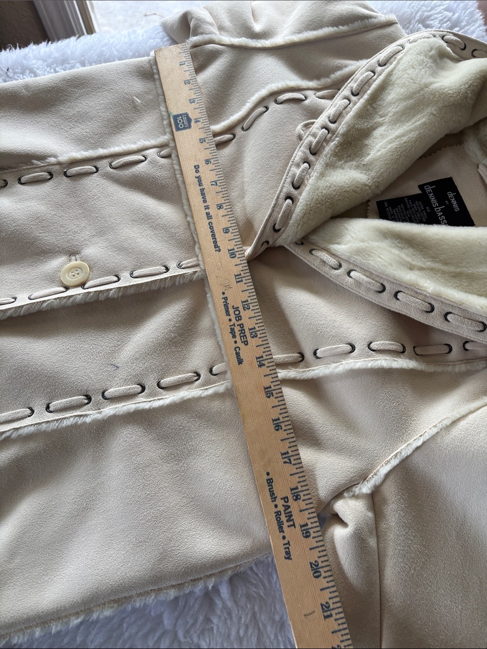 dennis basso Cream Faux Shearling Button Jacket - Picture 9 of 10